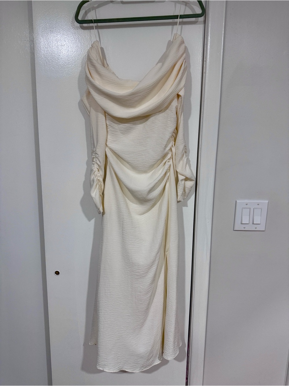 Mango Cream Draped Off-Shoulder Midi Dress